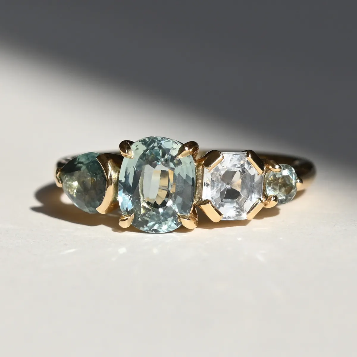 Tomfoolery QUAD Teal Green Four Stone Sapphire Ring Best