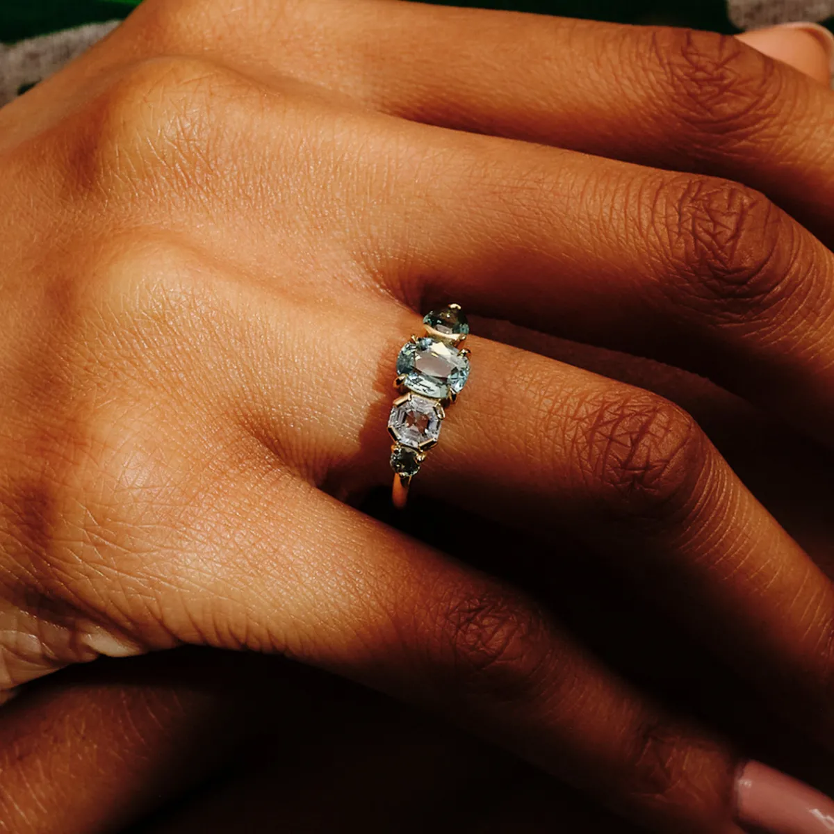 Tomfoolery QUAD Teal Green Four Stone Sapphire Ring Best
