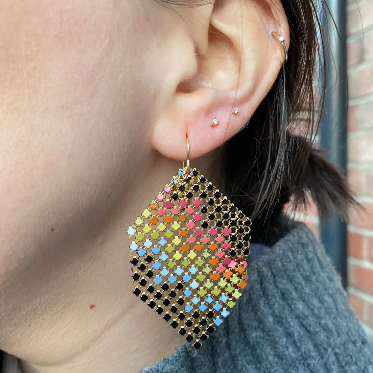 Tomfoolery Rainbow Banner Antique Mesh Drop Earrings Hot