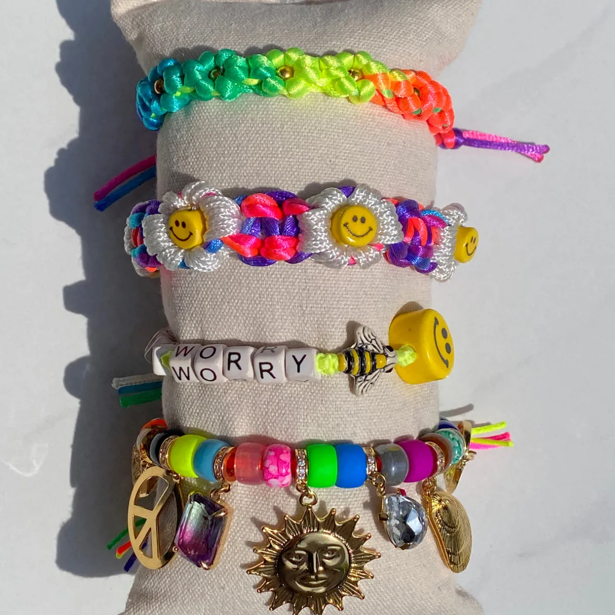 Tomfoolery Rainbow Daisy Ceramic Drawstring Bracelet New