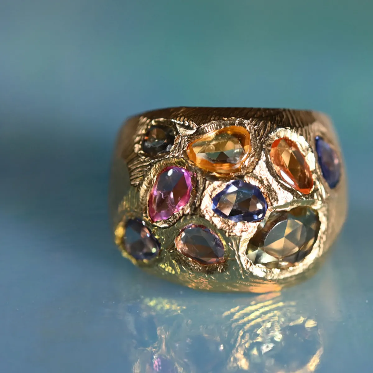 Tomfoolery Rainbow Sapphire Cocktail Art Ring Online