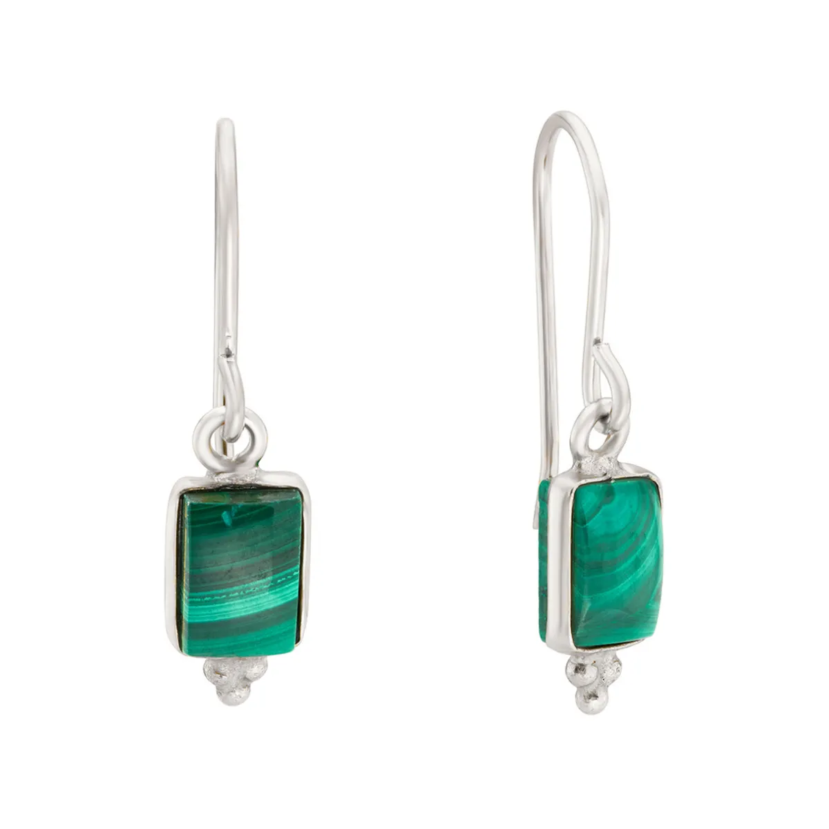 Tomfoolery Rectangular Triple Bead Malachite Drop Earrings New