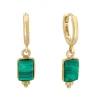 Tomfoolery Rectangular Triple Bead Malachite Hoop Earrings Fashion