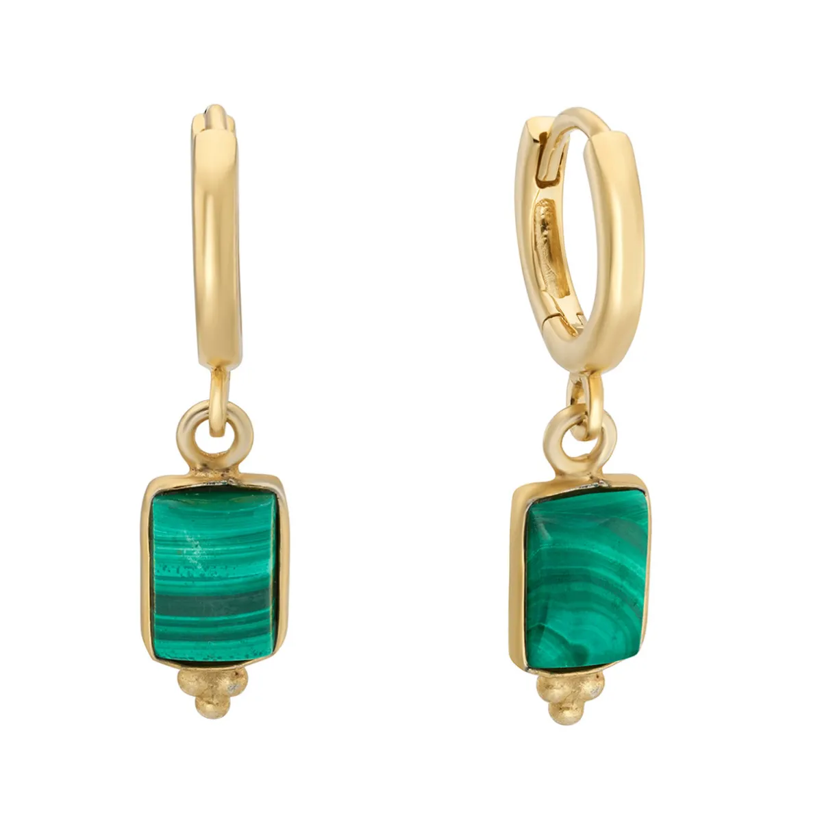 Tomfoolery Rectangular Triple Bead Malachite Hoop Earrings Fashion