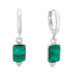 Tomfoolery Rectangular Triple Bead Malachite Hoop Earrings Fashion