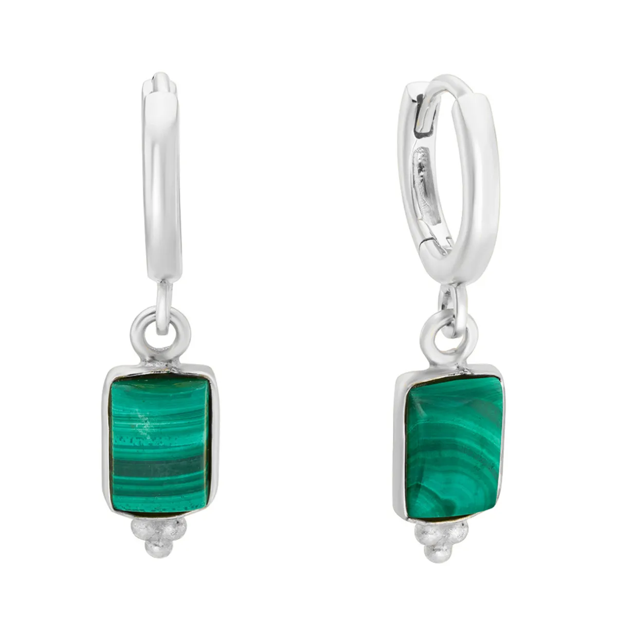 Tomfoolery Rectangular Triple Bead Malachite Hoop Earrings Fashion