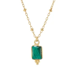 Tomfoolery Rectangular Triple Bead Malachite Pendant New