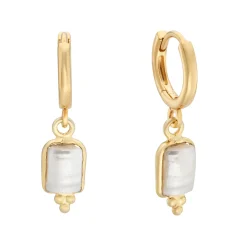 Tomfoolery Rectangular Triple Bead Pearl Hoop Earrings Hot