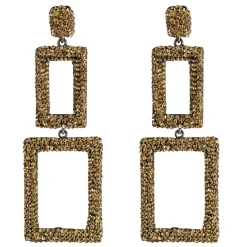 Tomfoolery Rectangular Triple Drop Crystal Earrings Hot