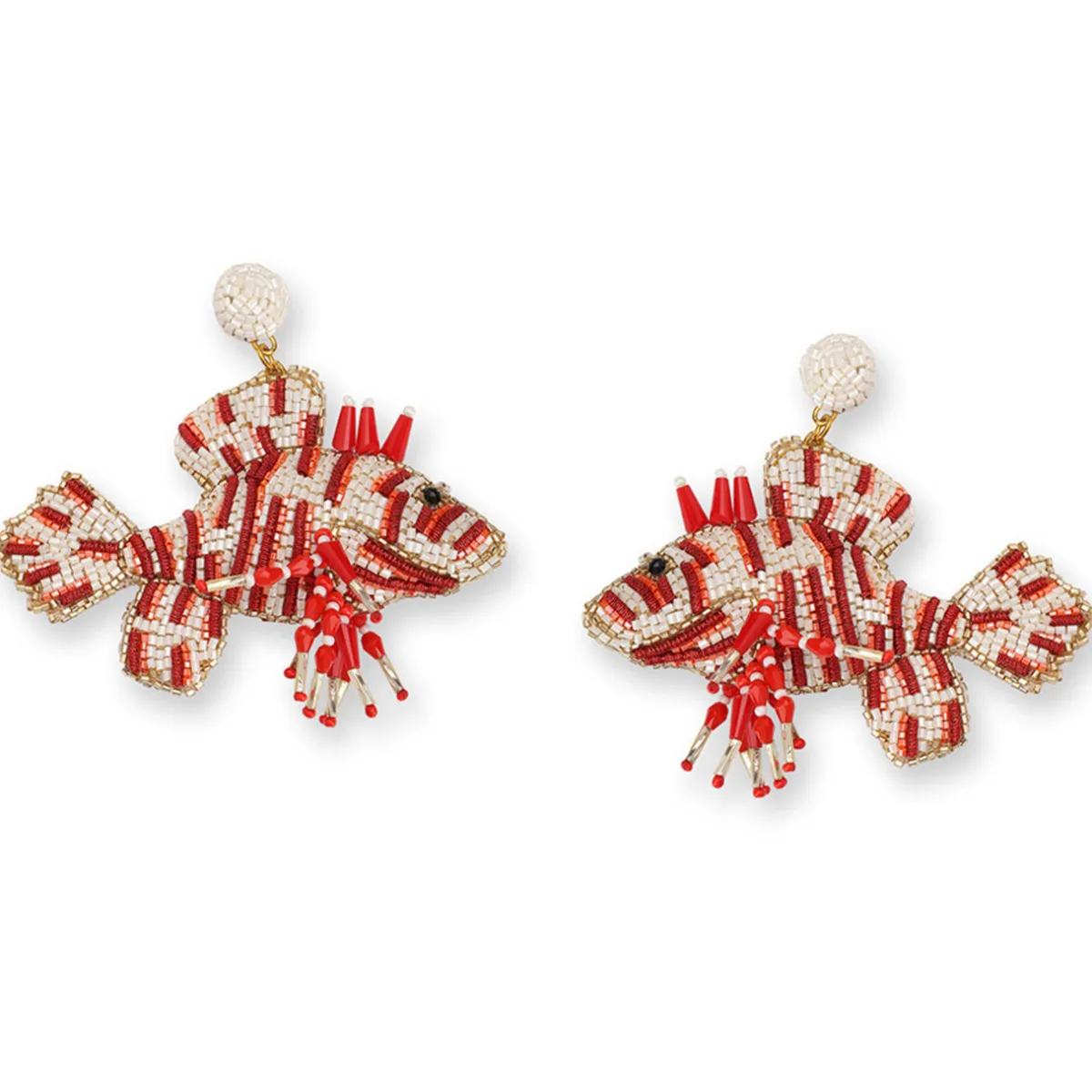 Tomfoolery Red Lionfish Beaded Earrings Clearance