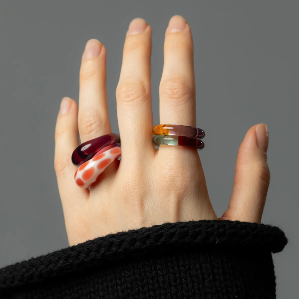 Tomfoolery Red Nemo Two Tone Glass Ring New