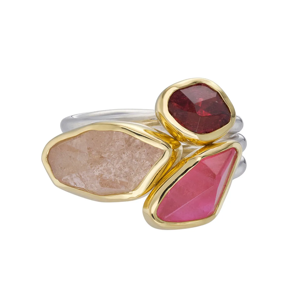 Tomfoolery Red, Pink Tourmaline & Morganite Triple Band Ring Best