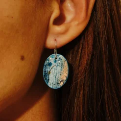 Tomfoolery Resin Coated Oval Drop Earrings in Dusty Blue Online