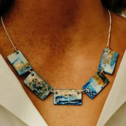 Tomfoolery Resin Coated Rectangle Statement Necklace in Green Sale