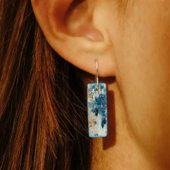 Tomfoolery Resin Coated Rectangular Drop Earrings in Aqua Blue New