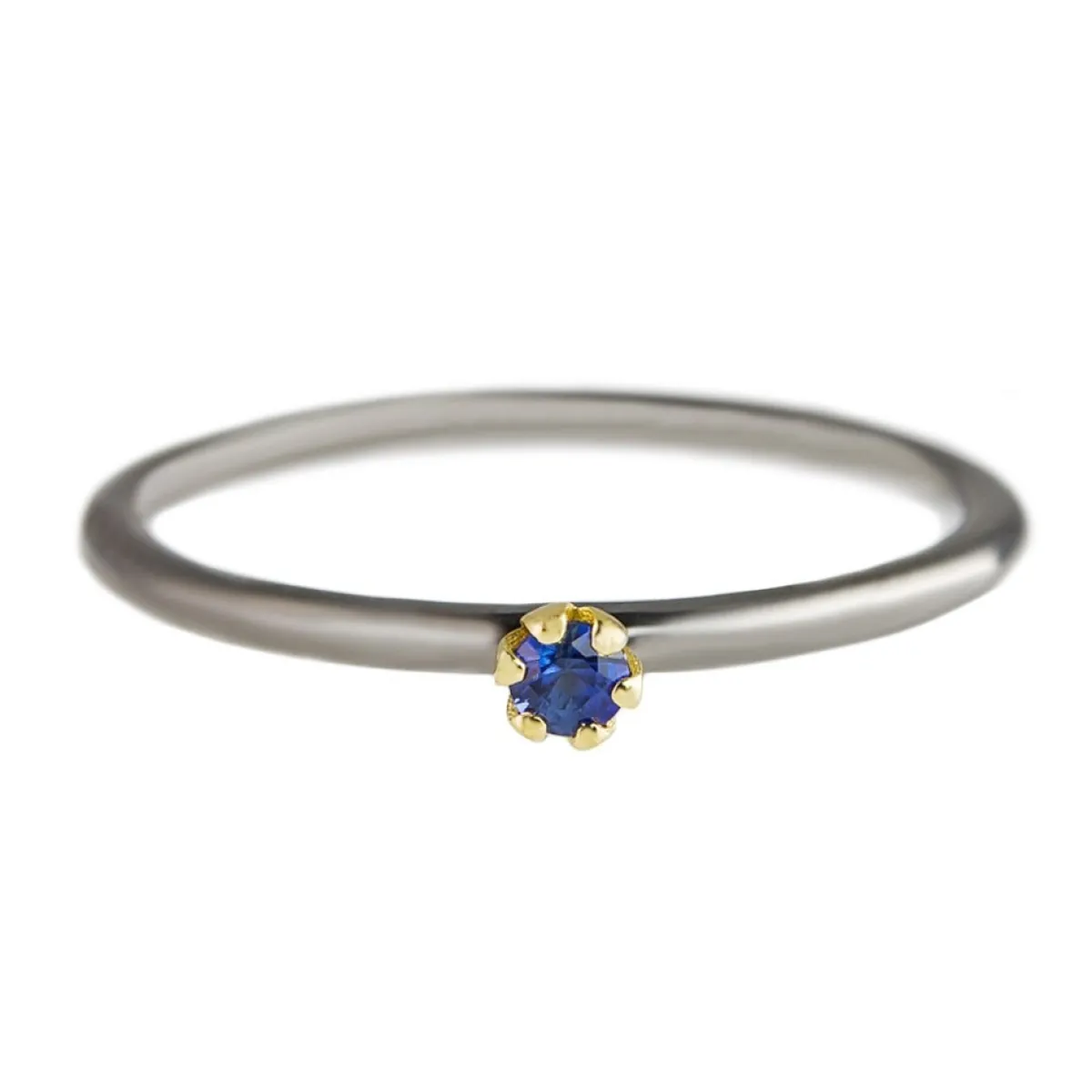 Tomfoolery Rhodium Plated Silver & 14 Carat Gold Sapphire Ring Fashion