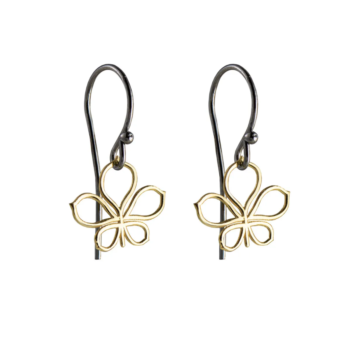 Tomfoolery Rhodium Plated Silver and 14ct Gold Wide Leaf Hook Earrings Hot