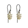 Tomfoolery Rhodium Plated Silver and 14ct Gold Tall Leaf Hook Earrings Hot