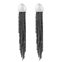 Tomfoolery Rhodium Plated Silver Multi Chain Drop Earrings Hot
