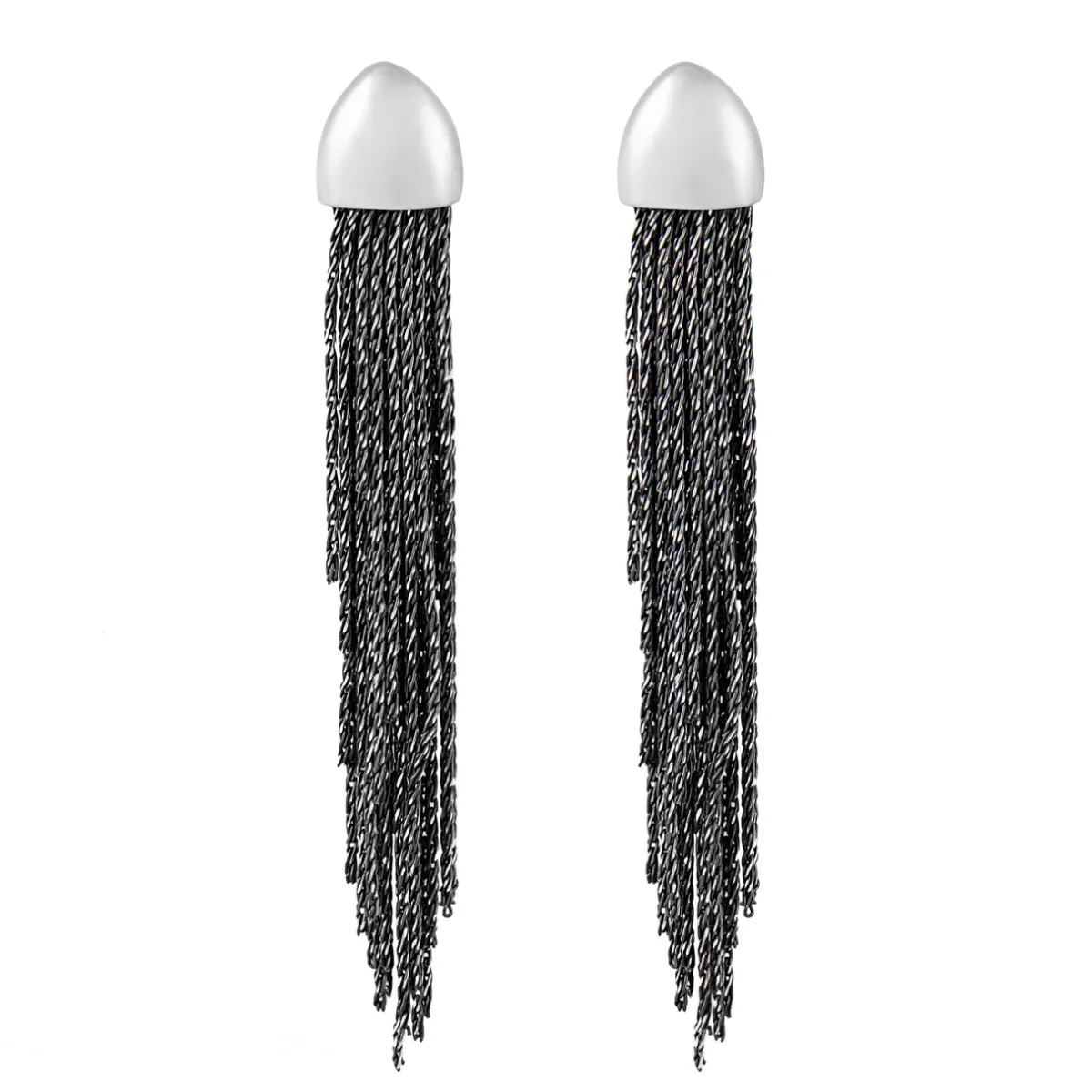 Tomfoolery Rhodium Plated Silver Multi Chain Drop Earrings Hot