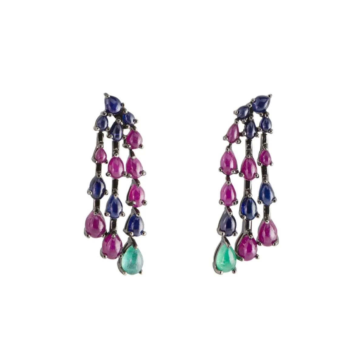 Tomfoolery Ruby, Sapphire & Emerald Black Rhodium-Plated Silver Drop Earrings Outlet