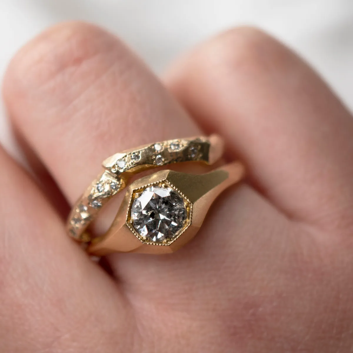 Tomfoolery Salt & Pepper Diamond Faceted Signet Ring Outlet