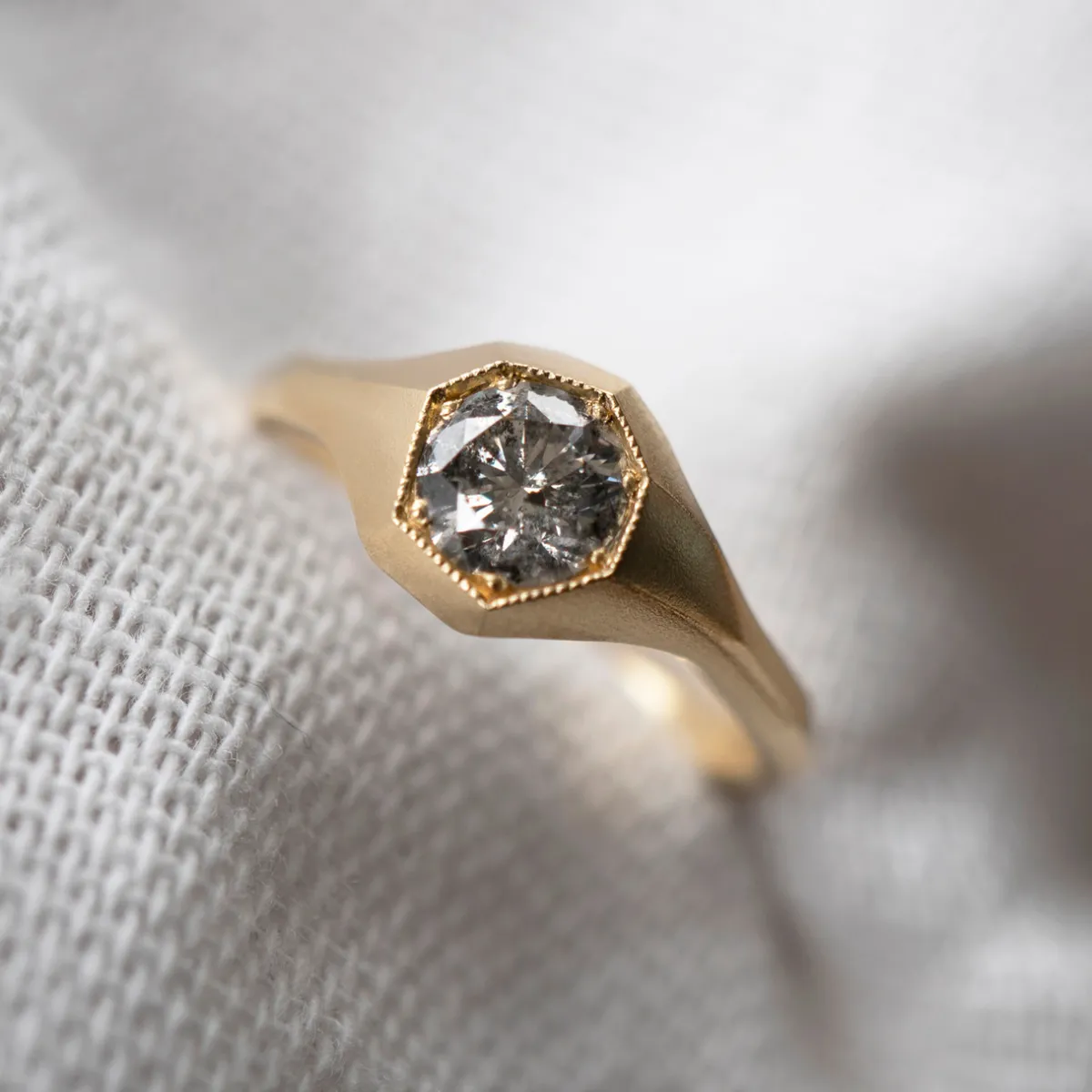 Tomfoolery Salt & Pepper Diamond Faceted Signet Ring Outlet