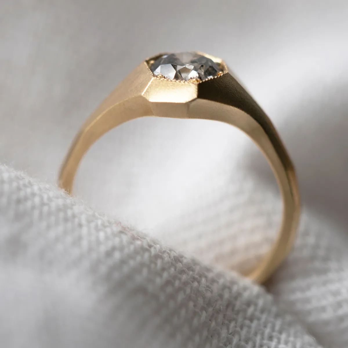 Tomfoolery Salt & Pepper Diamond Faceted Signet Ring Outlet
