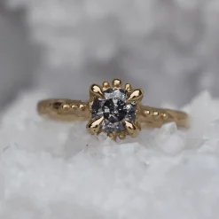 Tomfoolery Salt & Pepper Diamond Solitaire Urchin Ring Clearance
