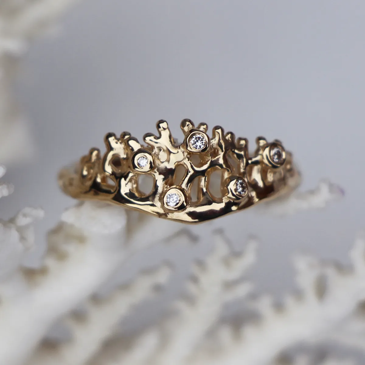 Tomfoolery Scattered Diamonds Coral Reef Ring Clearance