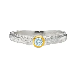 Tomfoolery Silver & Blue Topaz Textured Ring New