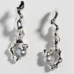 Tomfoolery Silver & Pearl Molten Fellini Drop Earrings Best