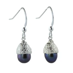 Tomfoolery Silver & Purple Pearl Acorn Drop Earrings Hot