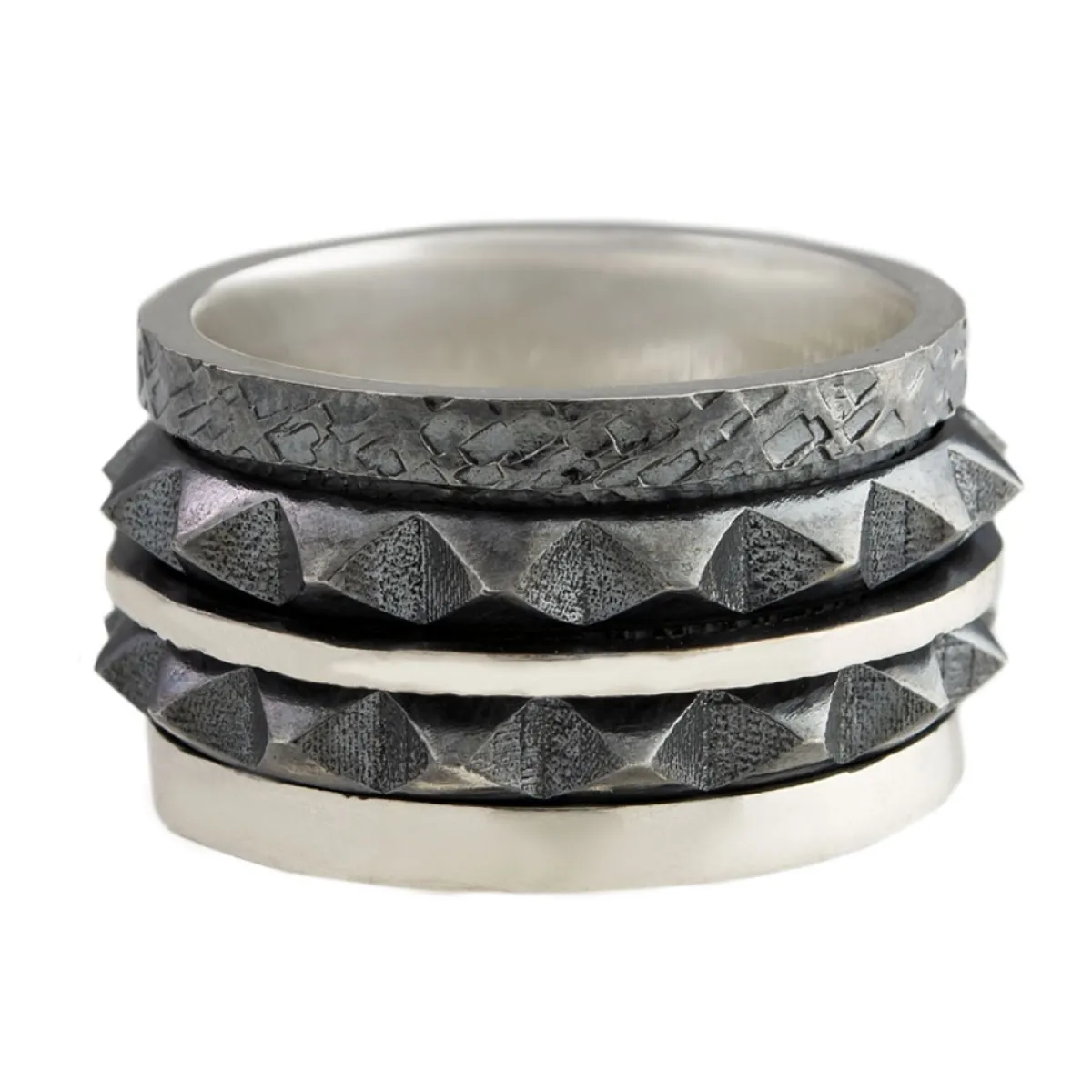 Tomfoolery Silver and Oxidised Silver Spinke Spinning Ring 1 Hot