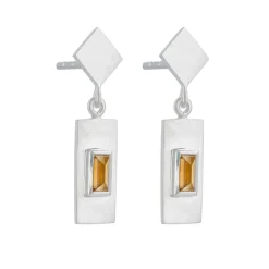 Tomfoolery Silver Baguette Cut Gemstone Drop Earrings Online