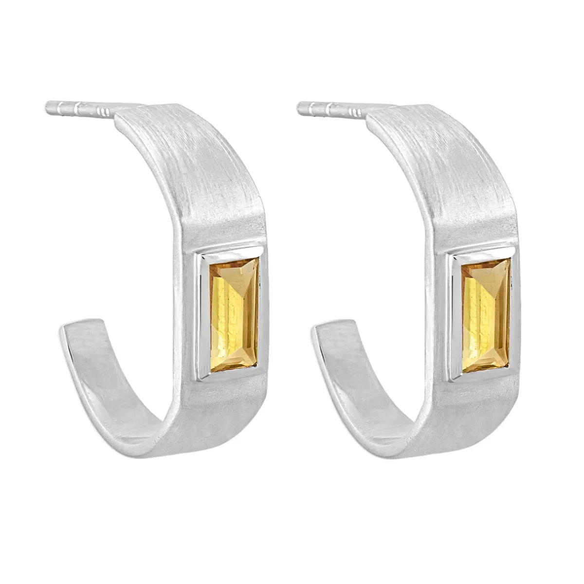 Tomfoolery Silver Baguette Gemstone Hoop Earrings Fashion
