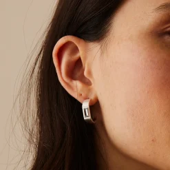 Tomfoolery Silver Baguette Gemstone Hoop Earrings Fashion