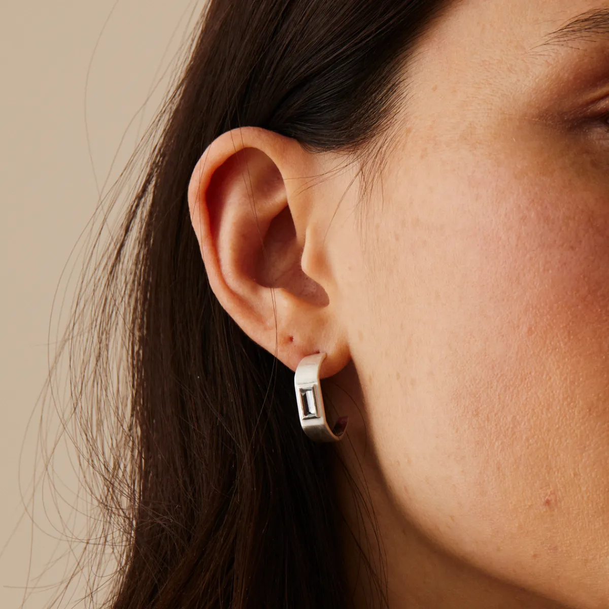 Tomfoolery Silver Baguette Gemstone Hoop Earrings Fashion