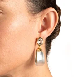Tomfoolery Silver Bonbon Crystal Lucite Teardrop Hoops Fashion
