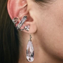 Tomfoolery Silver Clear Mixed Hybrid Drop Ear Cuff Best