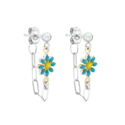 Tomfoolery Silver Daisy Paperclip Earrings in Blue Best