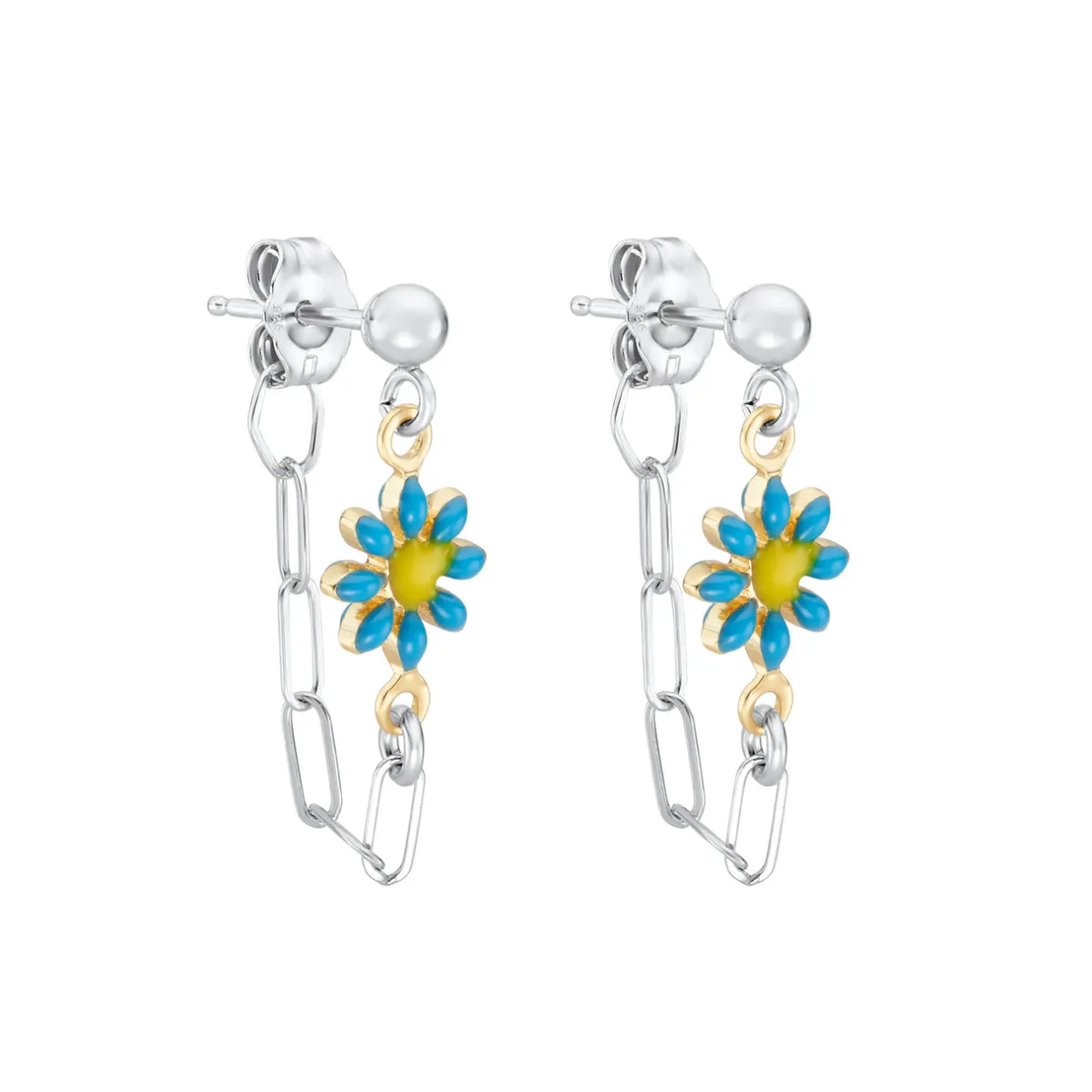 Tomfoolery Silver Daisy Paperclip Earrings in Blue Best