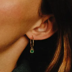 Tomfoolery Silver Emerald Drop Hoop Earrings Outlet
