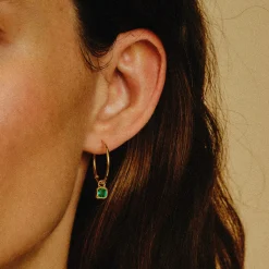 Tomfoolery Silver Emerald Drop Hoop Earrings Outlet