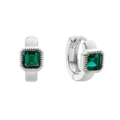 Tomfoolery Silver Emerald Huggie Hoops Hot