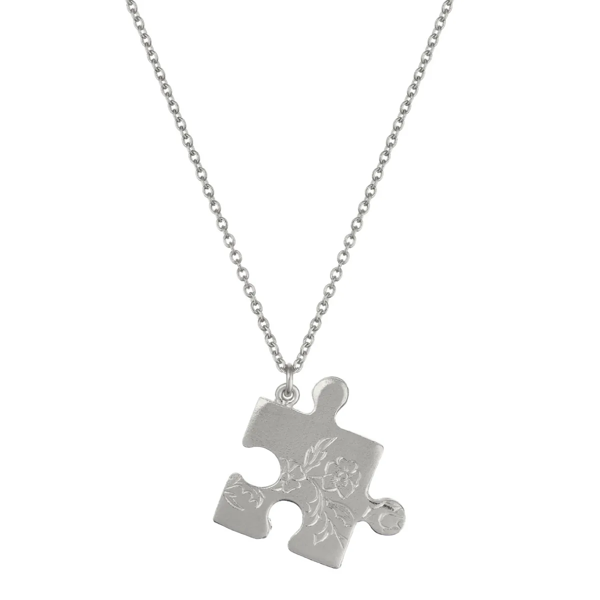 Tomfoolery Silver Floral Puzzle Piece Necklace Hot
