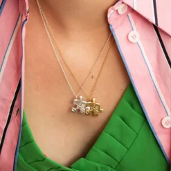 Tomfoolery Silver Floral Puzzle Piece Necklace Hot