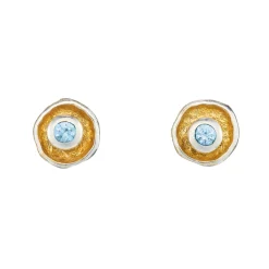 Tomfoolery Silver, Gold & Blue Topaz Circle Studs Clearance