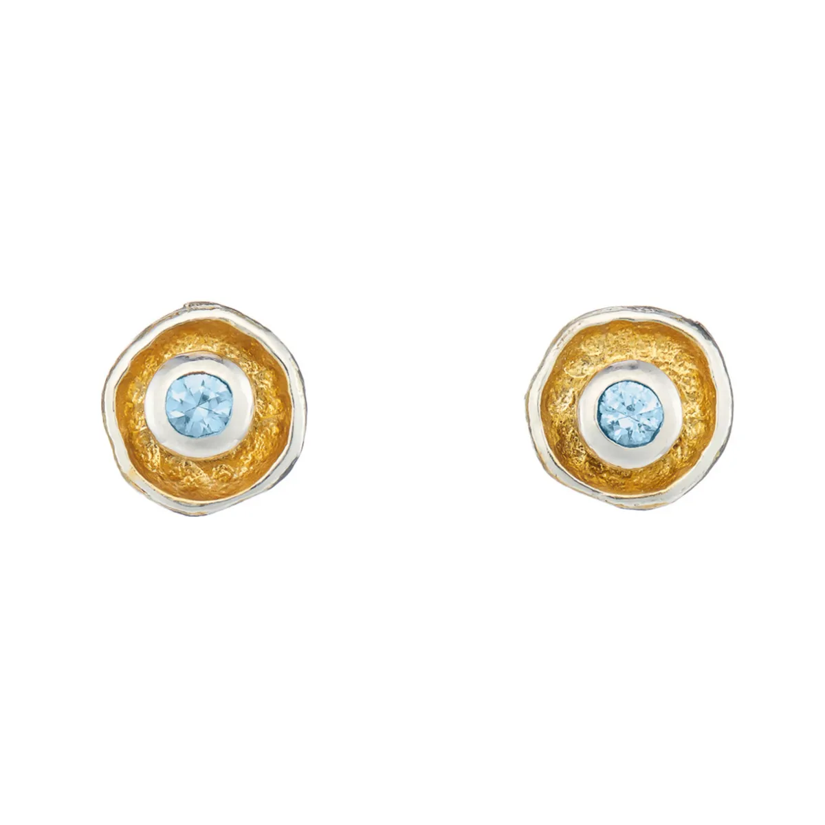 Tomfoolery Silver, Gold & Blue Topaz Circle Studs Clearance