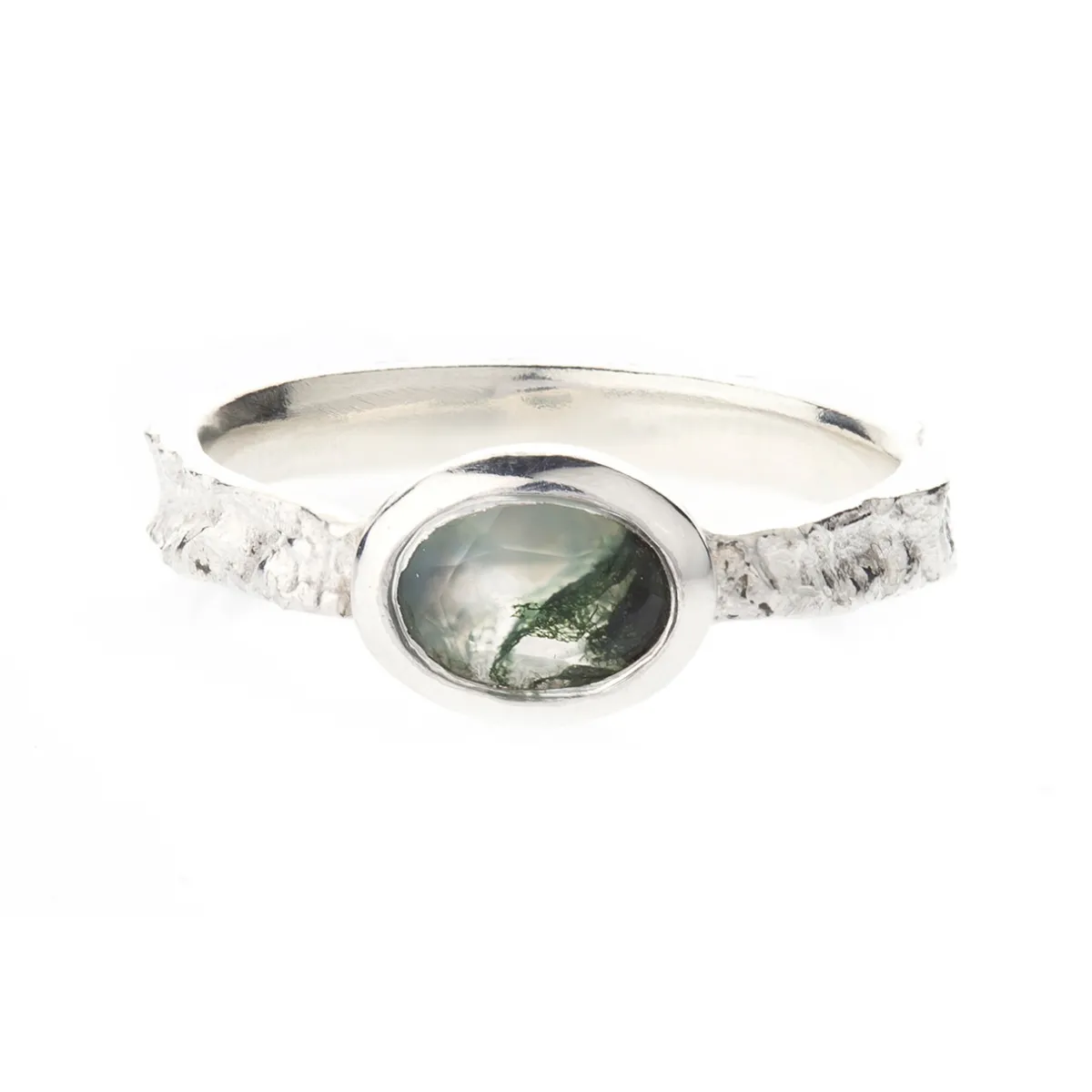 Tomfoolery Silver Hawthorn Band with Moss Agate Online